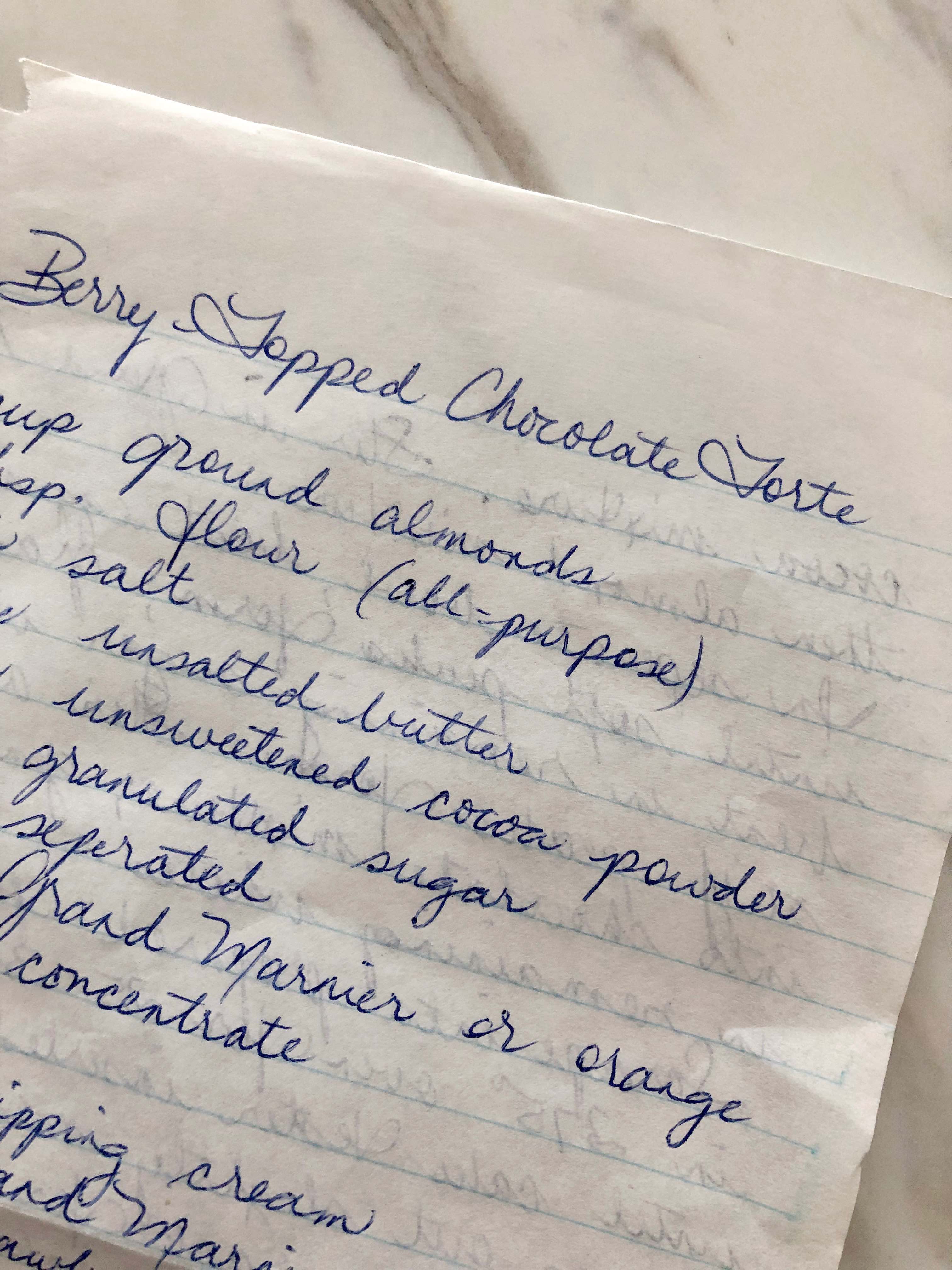Strawberry Topped Chocolate Torte Recipe in Mom's Handwriting | Accidental Artisan